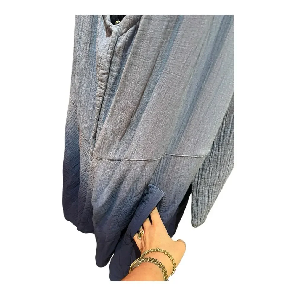 Soft Surroundings Islander Duster Women’s MEDIUM Blue Ombré Gauzy Cotton Beachy
